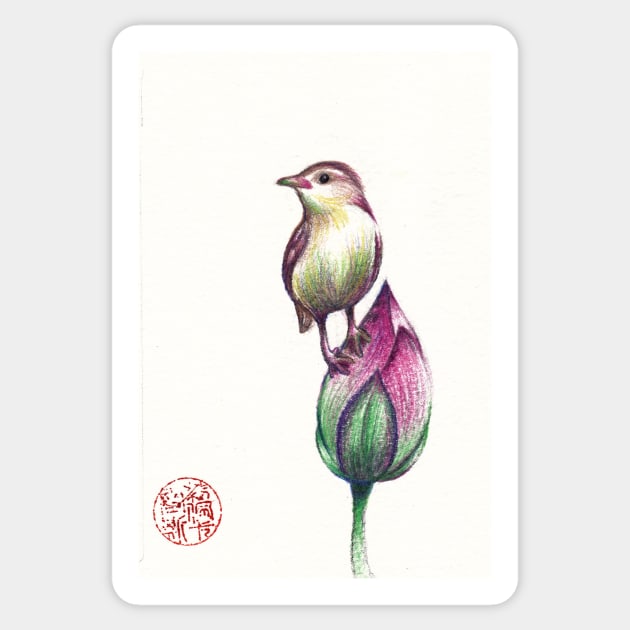 Beautiful Baby Bird on a Bashful Bud Sticker by tranquilwaters